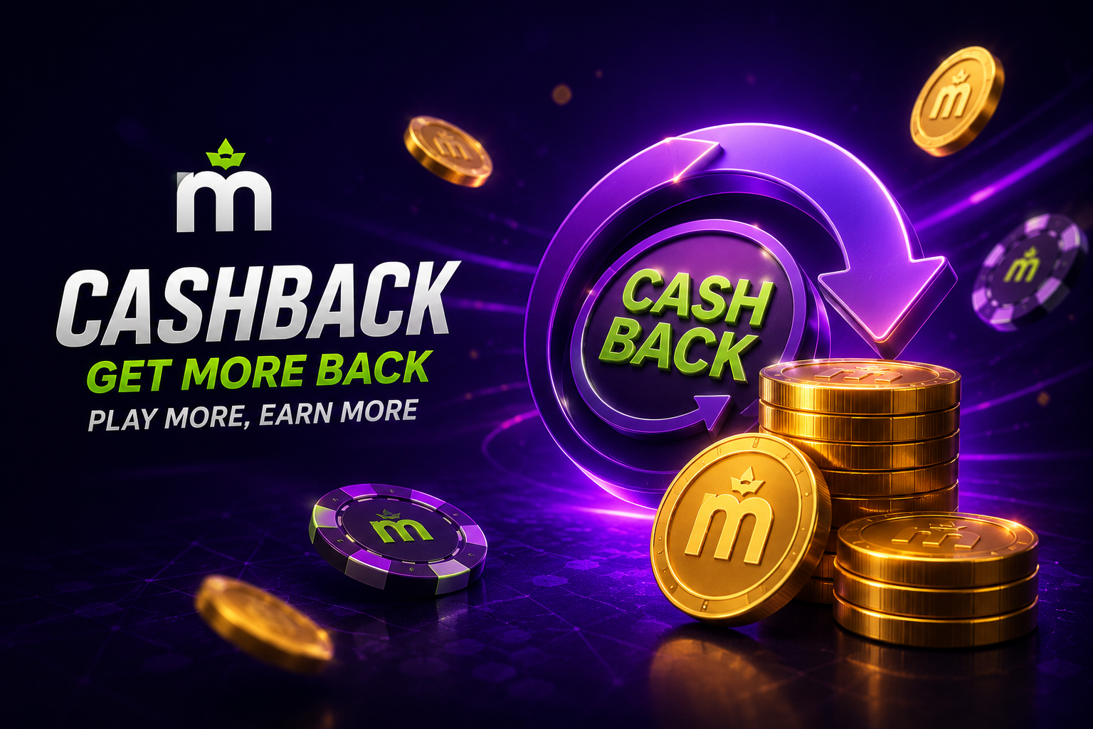 Símbolo de porcentaje de cashback y monedas para MaxWin Casino
