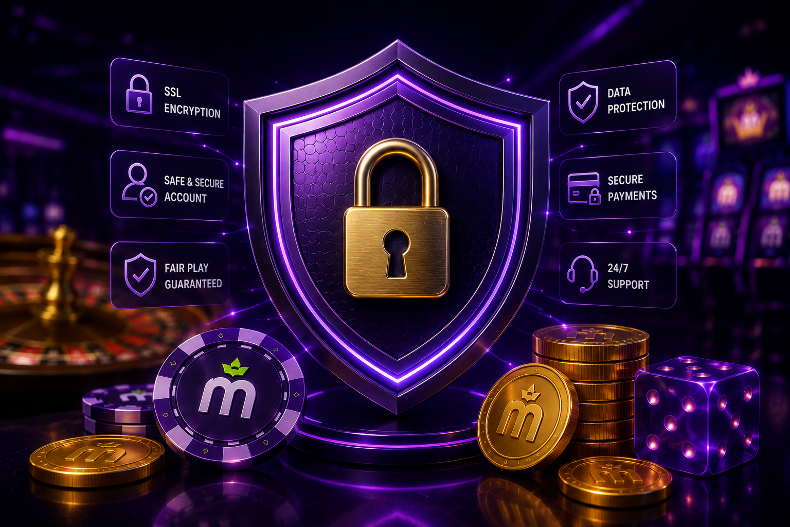 Escudo y candado representando la seguridad de la cuenta en MaxWin Casino